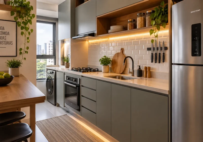 Espaço de preparo limpo para manter a cozinha pequena organizada.